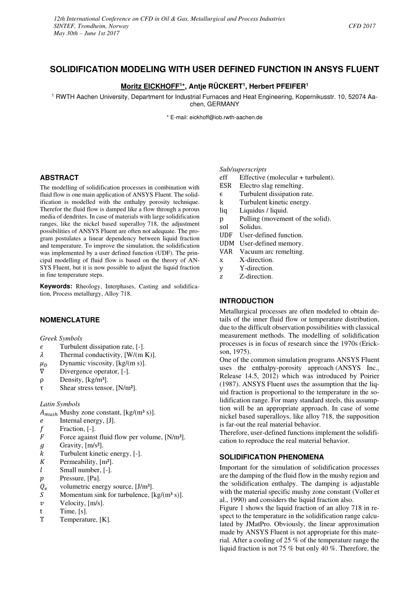 Pdf Solidification Modeling With User Defined Function In Ansys Fluent