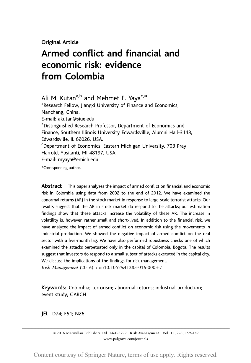 Armed Conflict And Financial And Economic Risk Evidence From Colombia Request Pdf