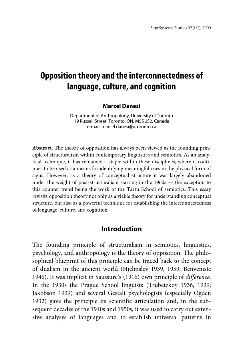 (PDF) Opposition theory and the interconnectedness of language, culture