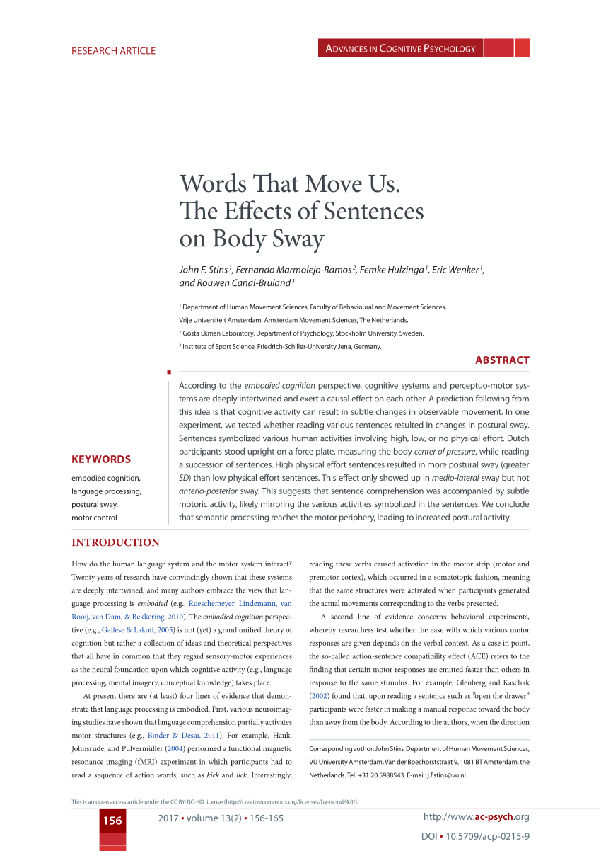 (PDF) Words That Move Us. The Effects of Sentences on Body Sway