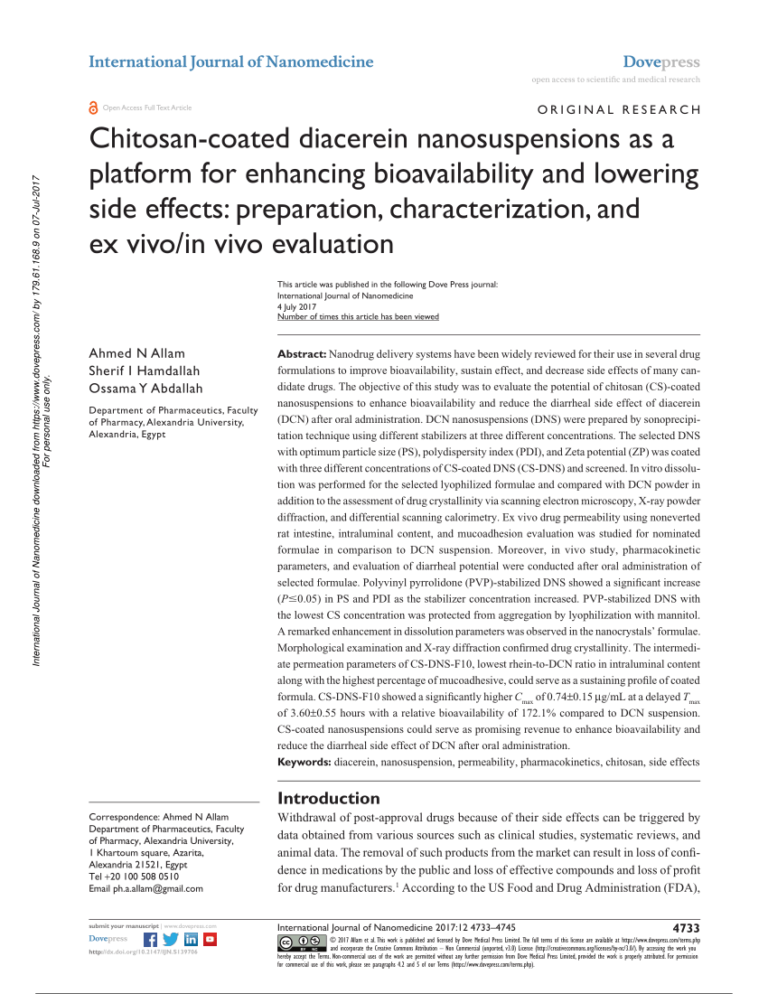 Pdf Chitosan Coated Diacerein Nanosuspensions As A Platform