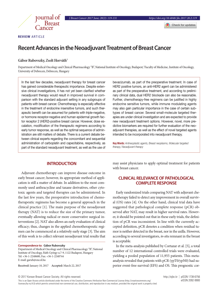 PDF) Recent Advances in the Neoadjuvant Treatment of Breast Cancer