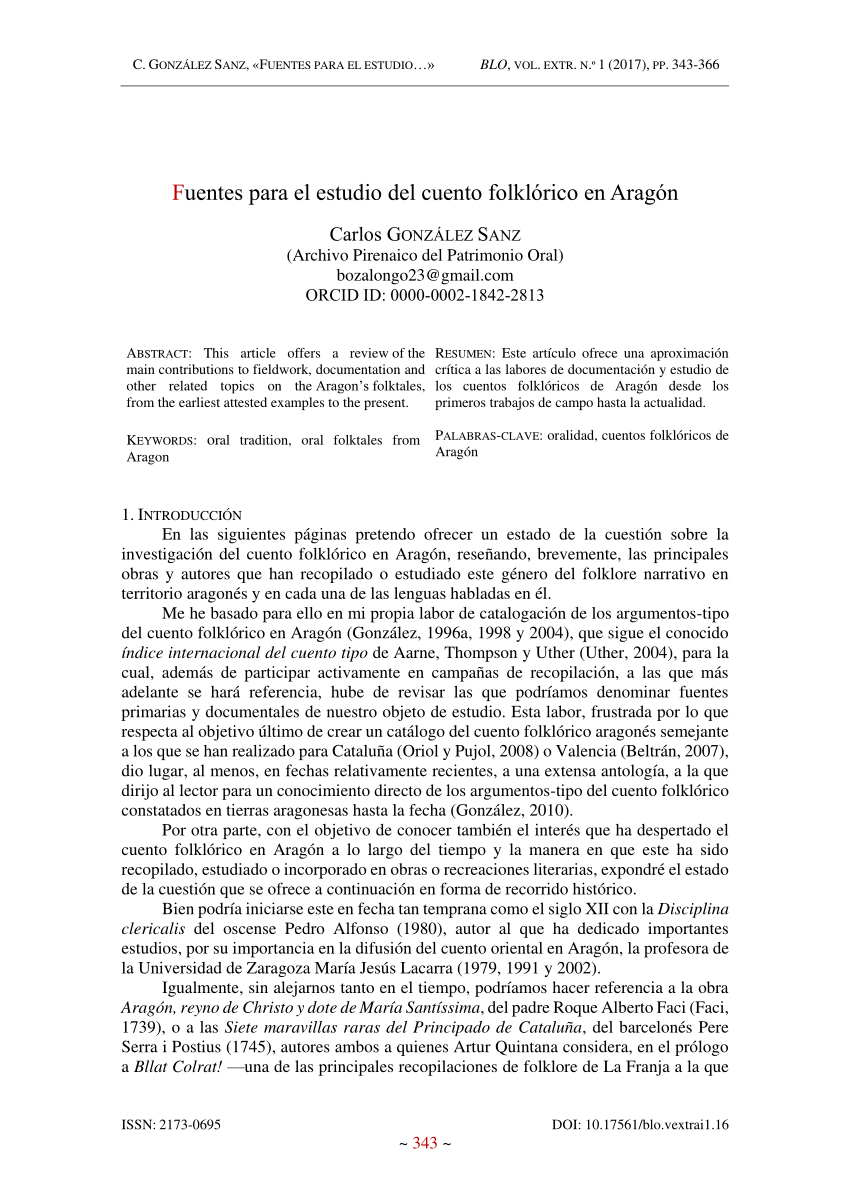 PDF) Fuentes para el estudio del cuento folklórico en Aragón