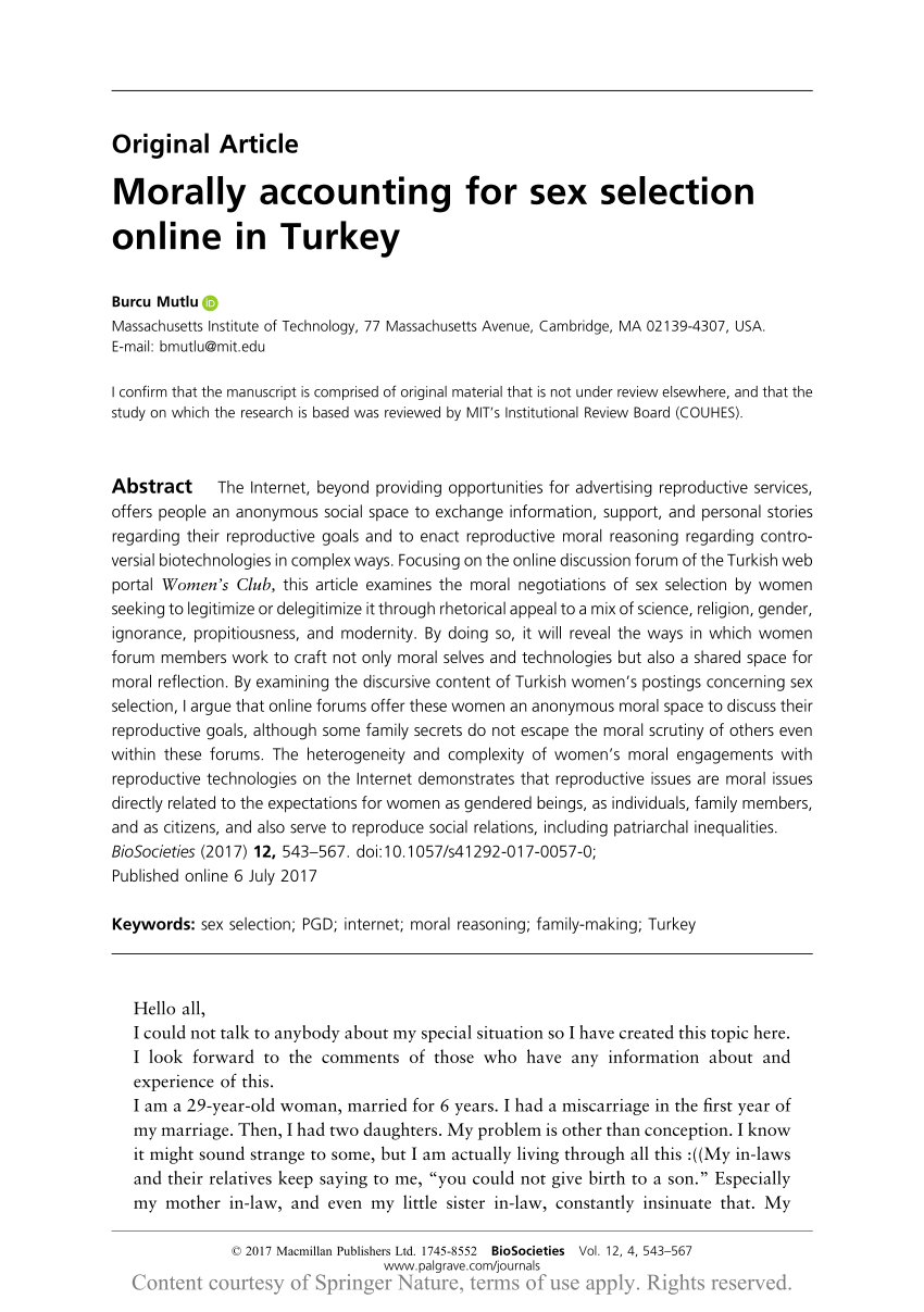 Morally Accounting For Sex Selection Online In Turkey 4808