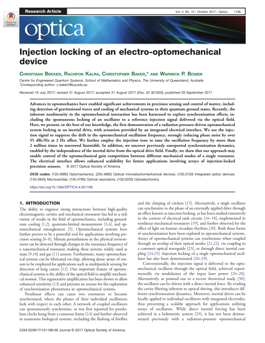 (PDF) Injection locking of an electro-optomechanical device