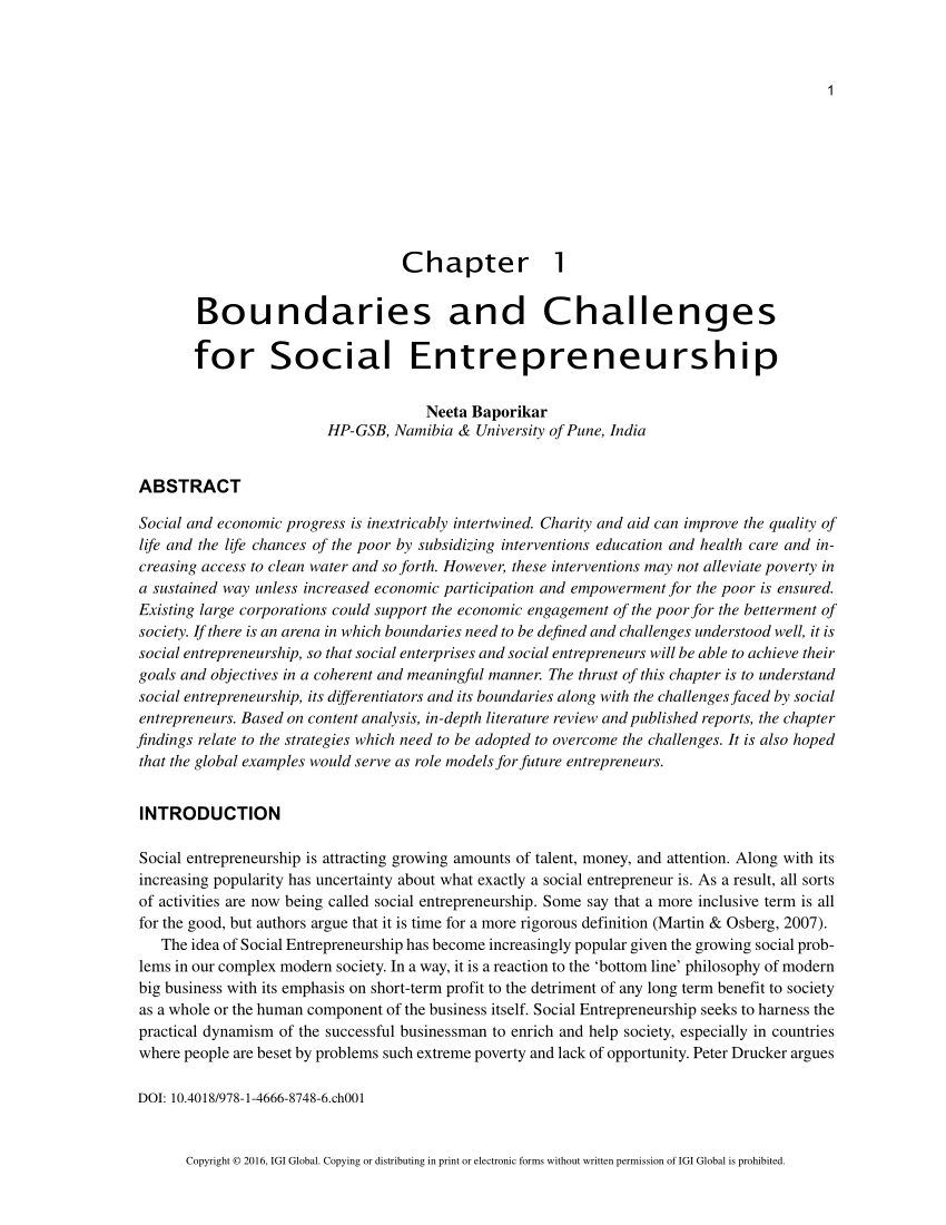 Pdf Boundaries And Challenges For Social Entrepreneurship