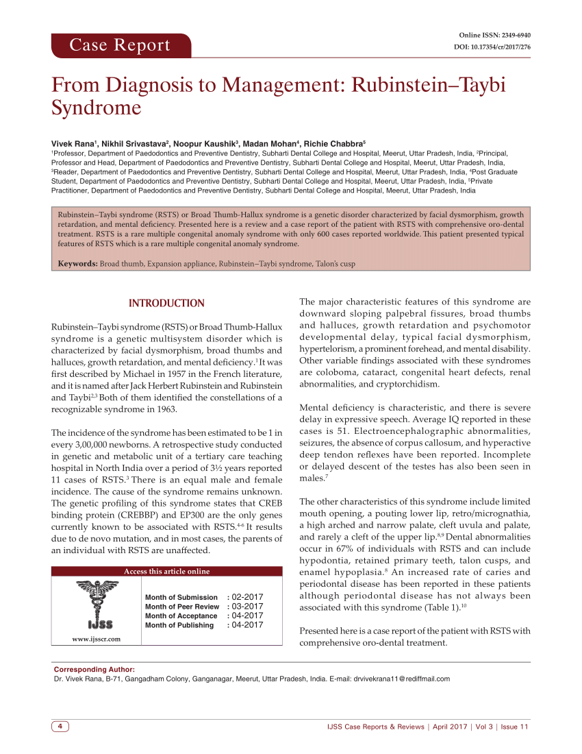 Rubenstein-Taybi Syndrome  April is diagnosed with Rubinstein