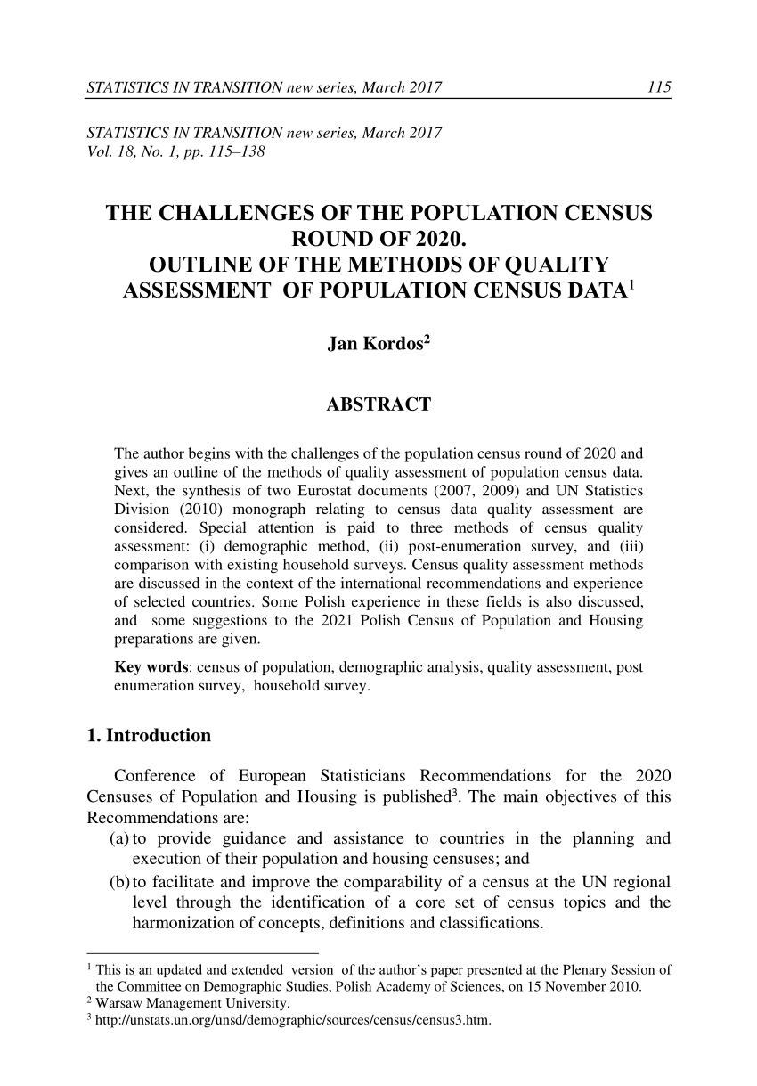 Pdf The Challenges Of The Population Census Round Of 2020 Outline Of