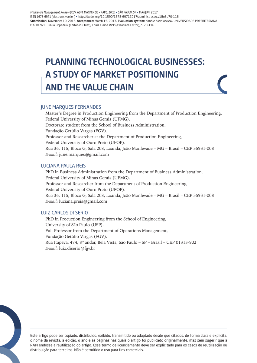 Pdf Planning Technological Businesses A Study Of Market