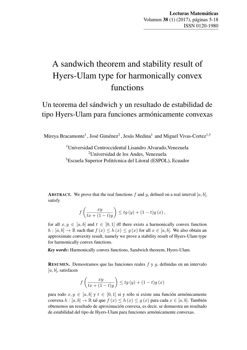 Pdf A Sandwich Theorem And Stability Result Of Hyers Ulam Type For Harmonically Convex Functions