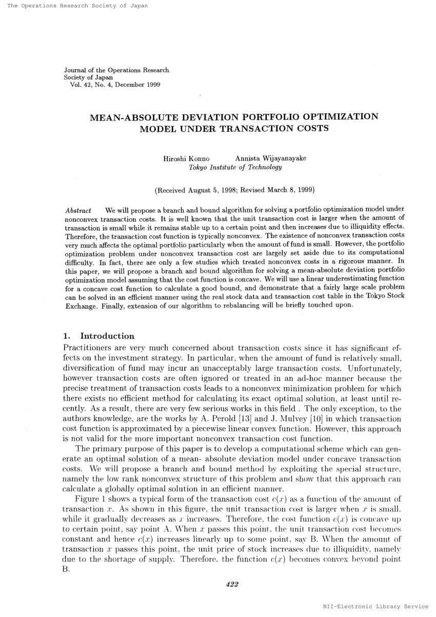 PDF MEAN ABSOLUTE DEVIATION PORTFOLIO OPTIMIZATION MODEL UNDER