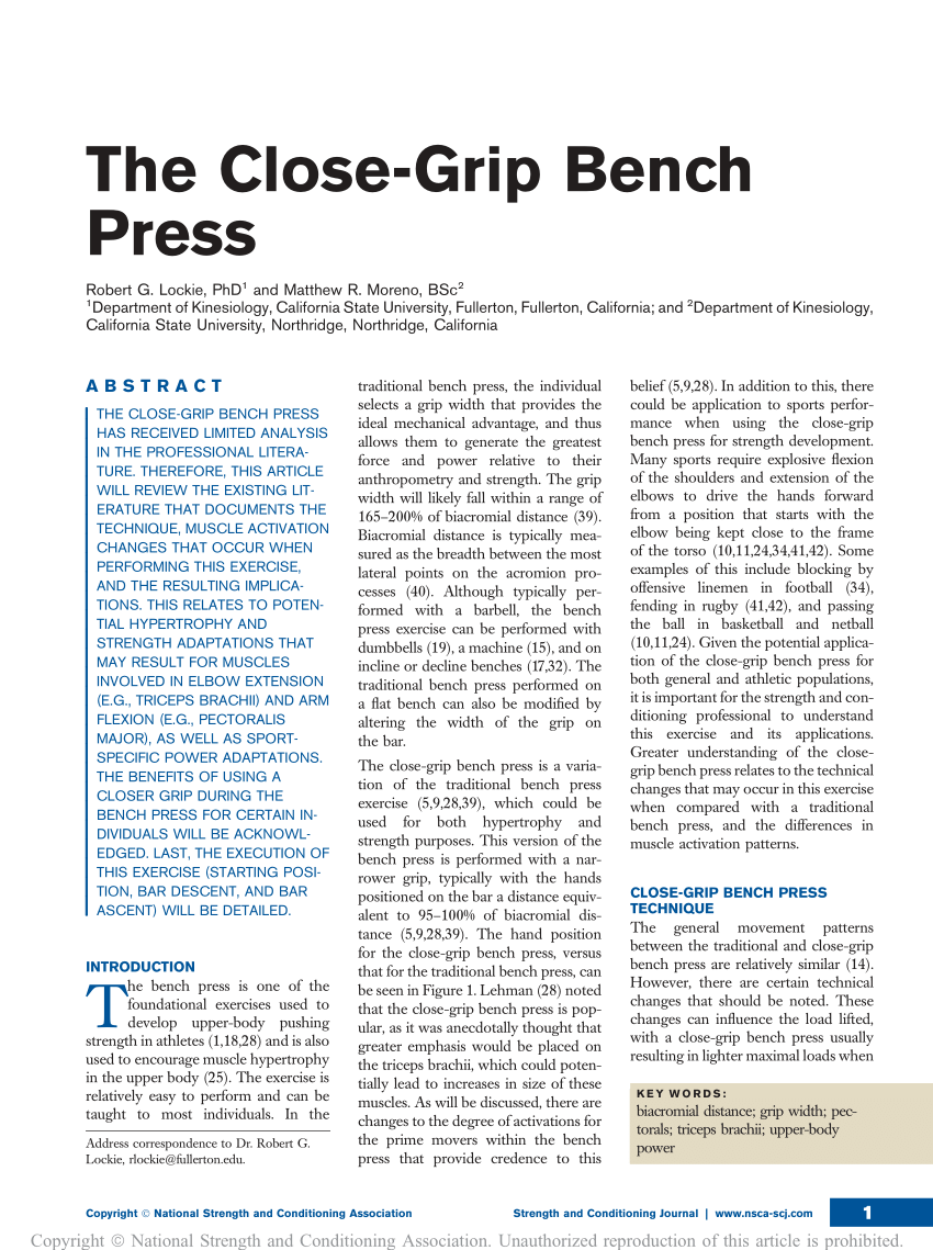 Pdf The Close Grip Bench Press