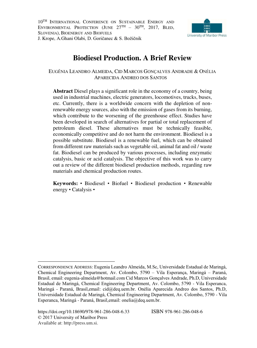 biodiesel production research papers