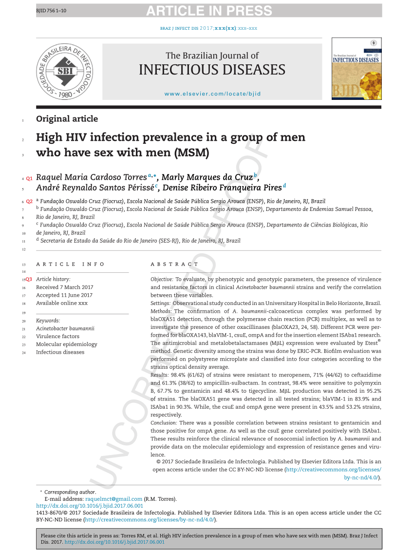 Pdf High Hiv Infection Prevalence In A Group Of Men Who Have Sex With Men Msm 9358