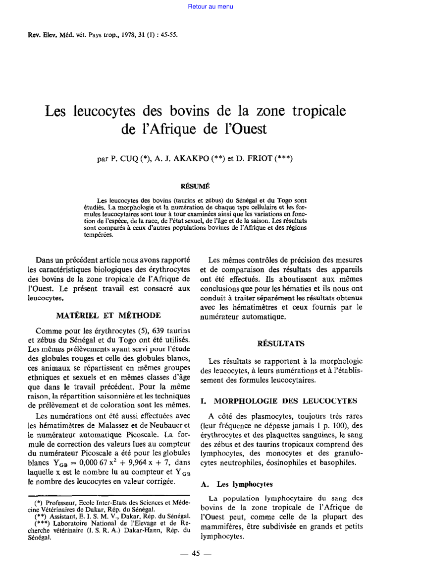 PDF) Les leucocytes des bovins de la zone tropicale de l'Afrique ...