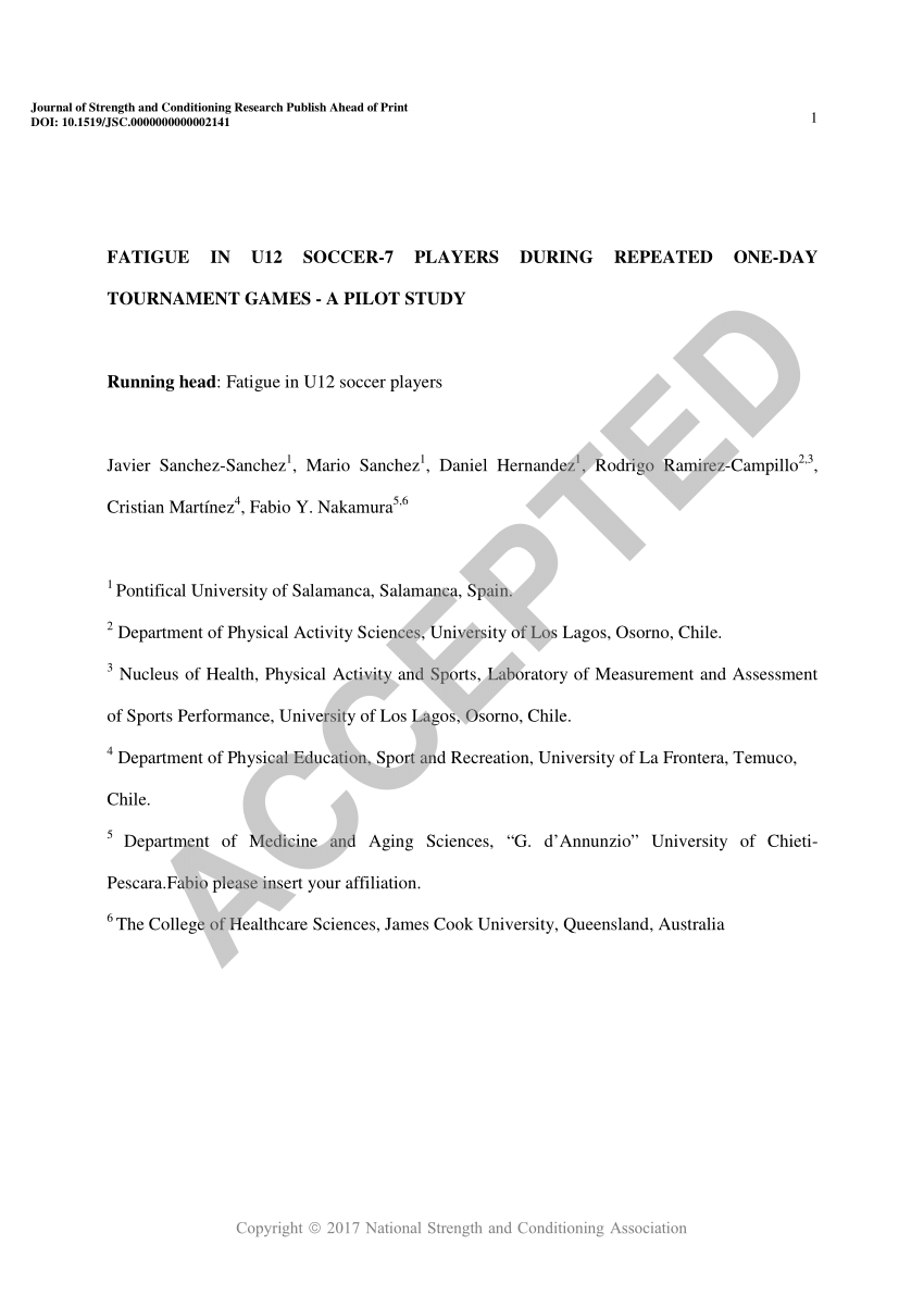 Pdf Fatigue In U12 Soccer 7 Players During Repeated One Day Tournaments A Pilot Study