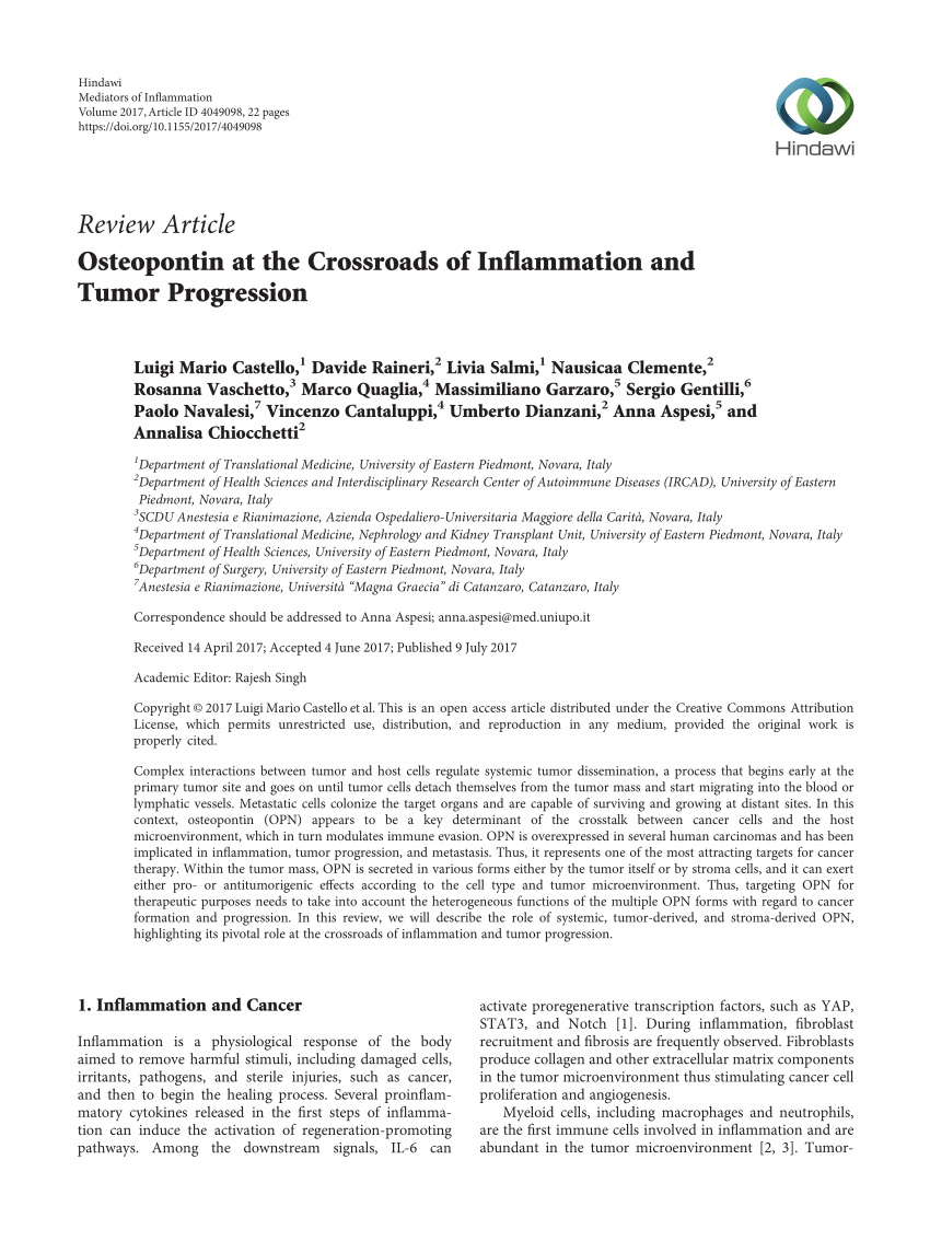 PDF) Osteopontin at the Crossroads of Inflammation and Tumor 