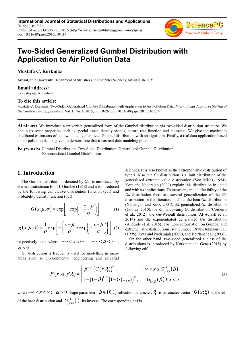 Pdf Two Sided Generalized Gumbel Distribution With Application To Air Pollution Data