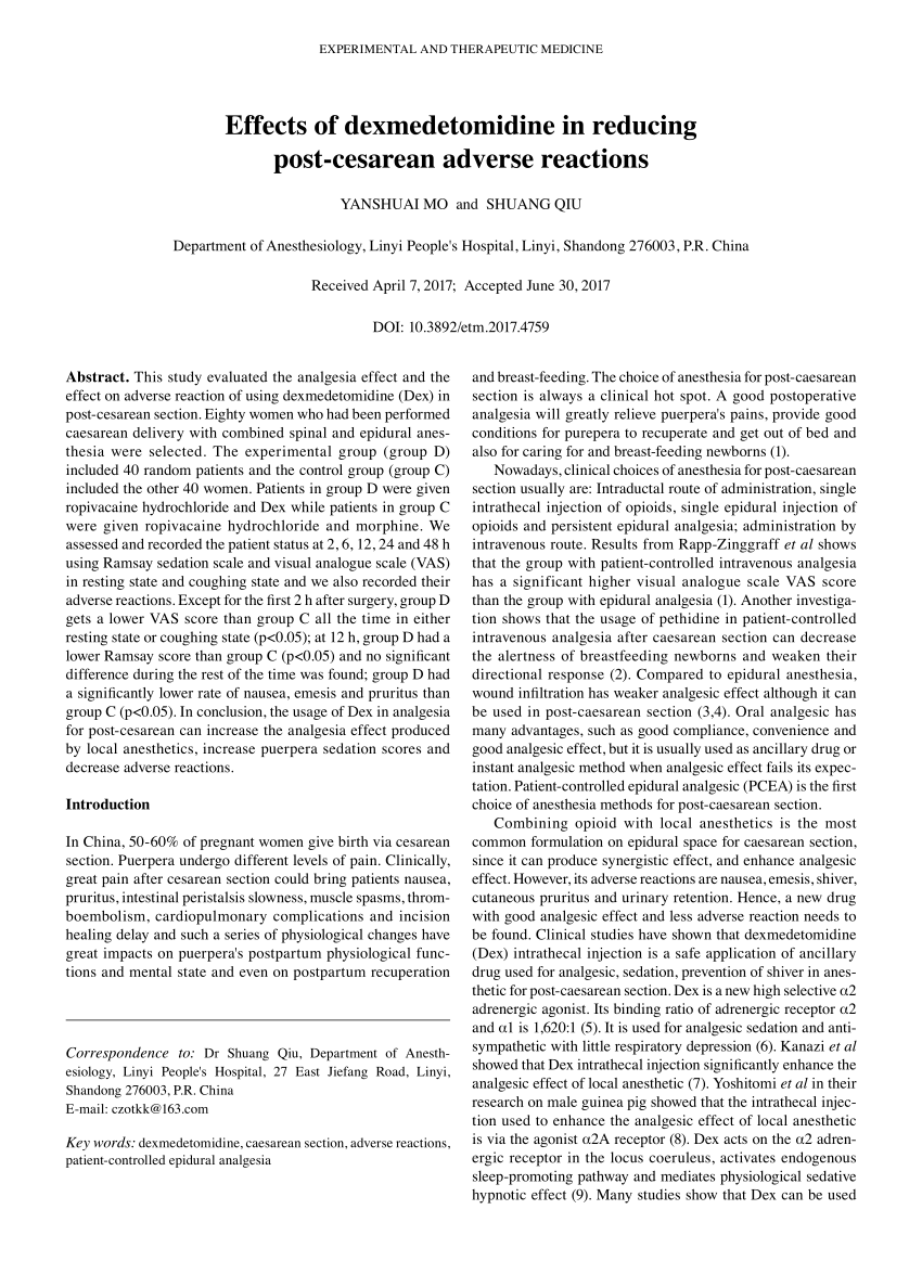 pdf-effects-of-dexmedetomidine-in-reducing-post-cesarean-adverse-reactions