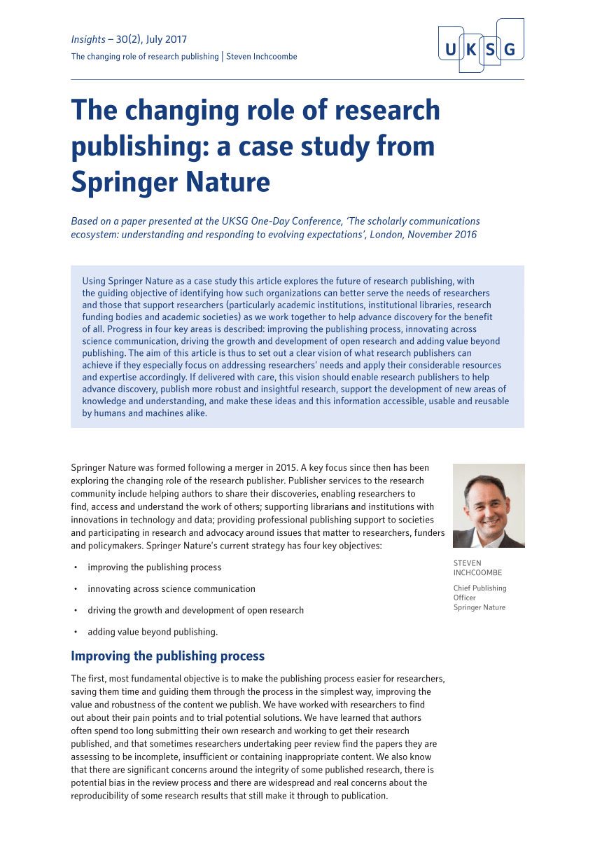 (PDF) The changing role of research publishing a case study from