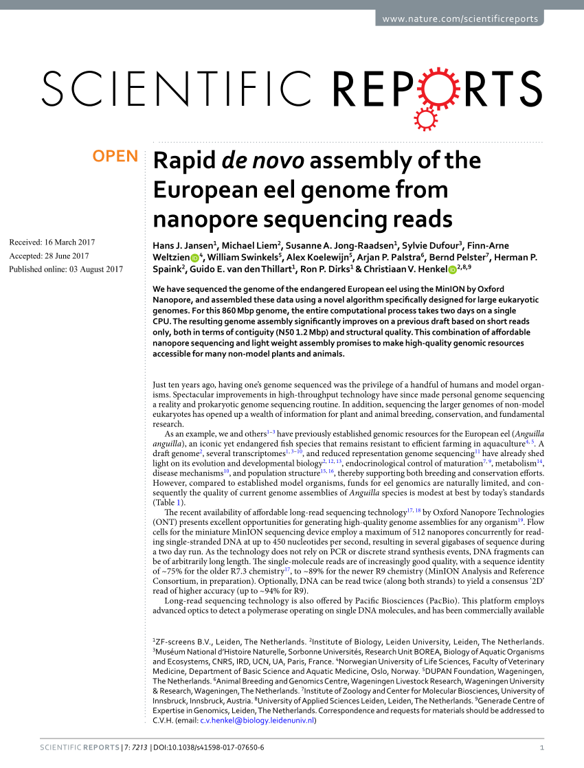 PDF) Rapid de novo assembly of the European eel genome from ...