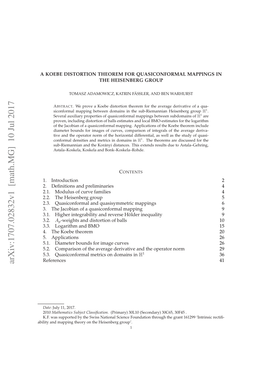 Pdf A Koebe Distortion Theorem For Quasiconformal Mappings In The Heisenberg Group
