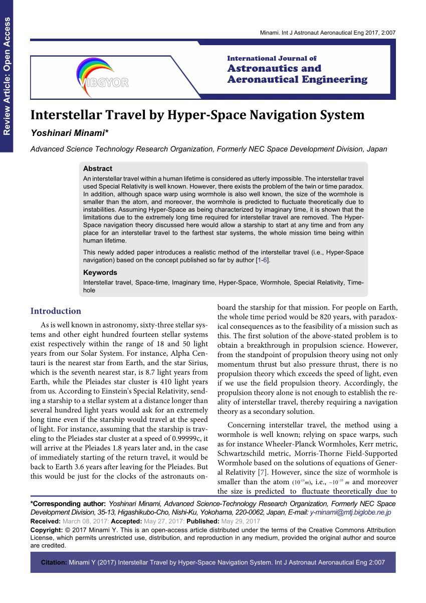 Pdf Interstellar Travel By Hyper Space Navigation System