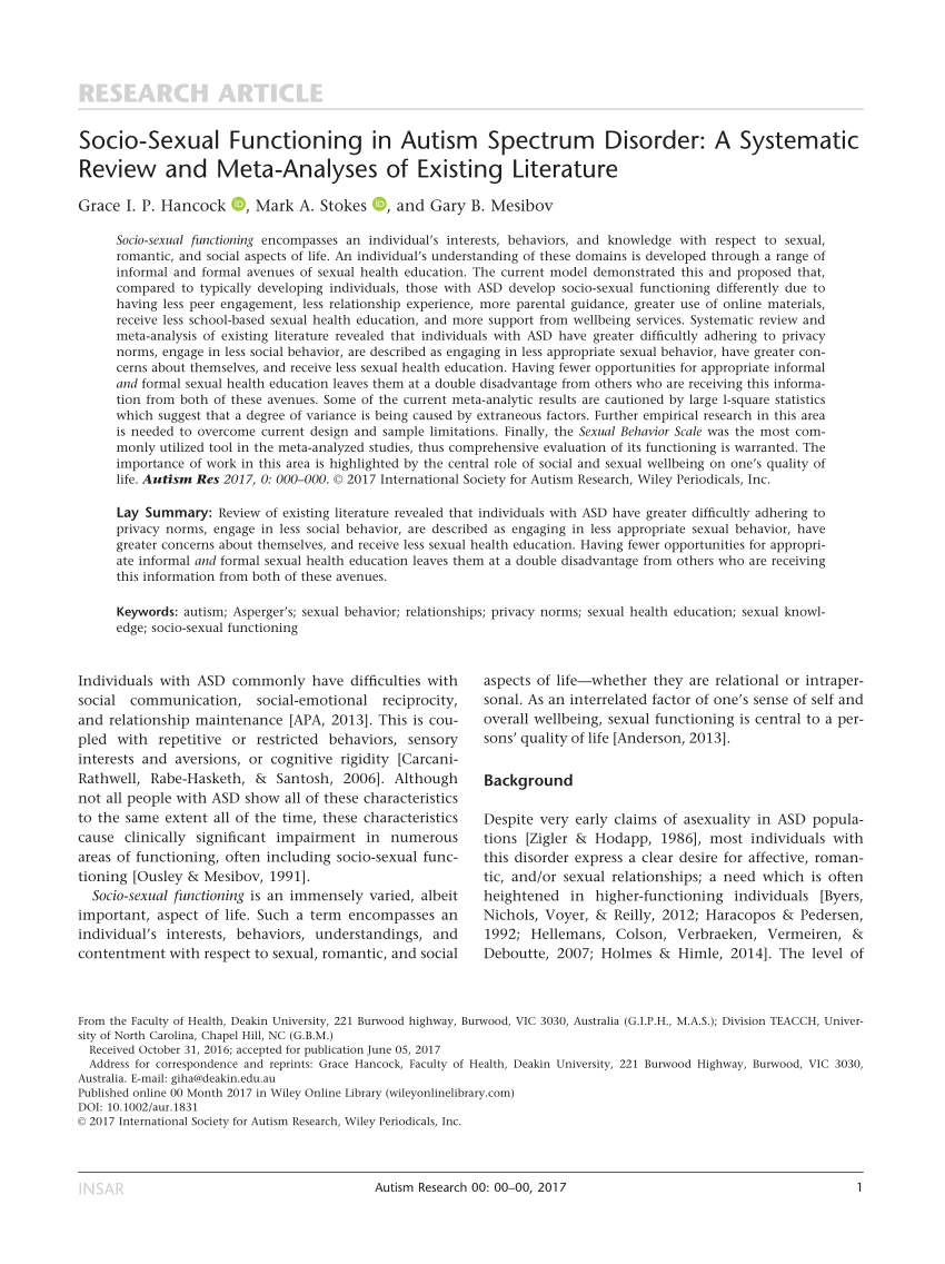 Pdf Socio Sexual Functioning In Autism Spectrum Disorder A Systematic Review And Meta 9446