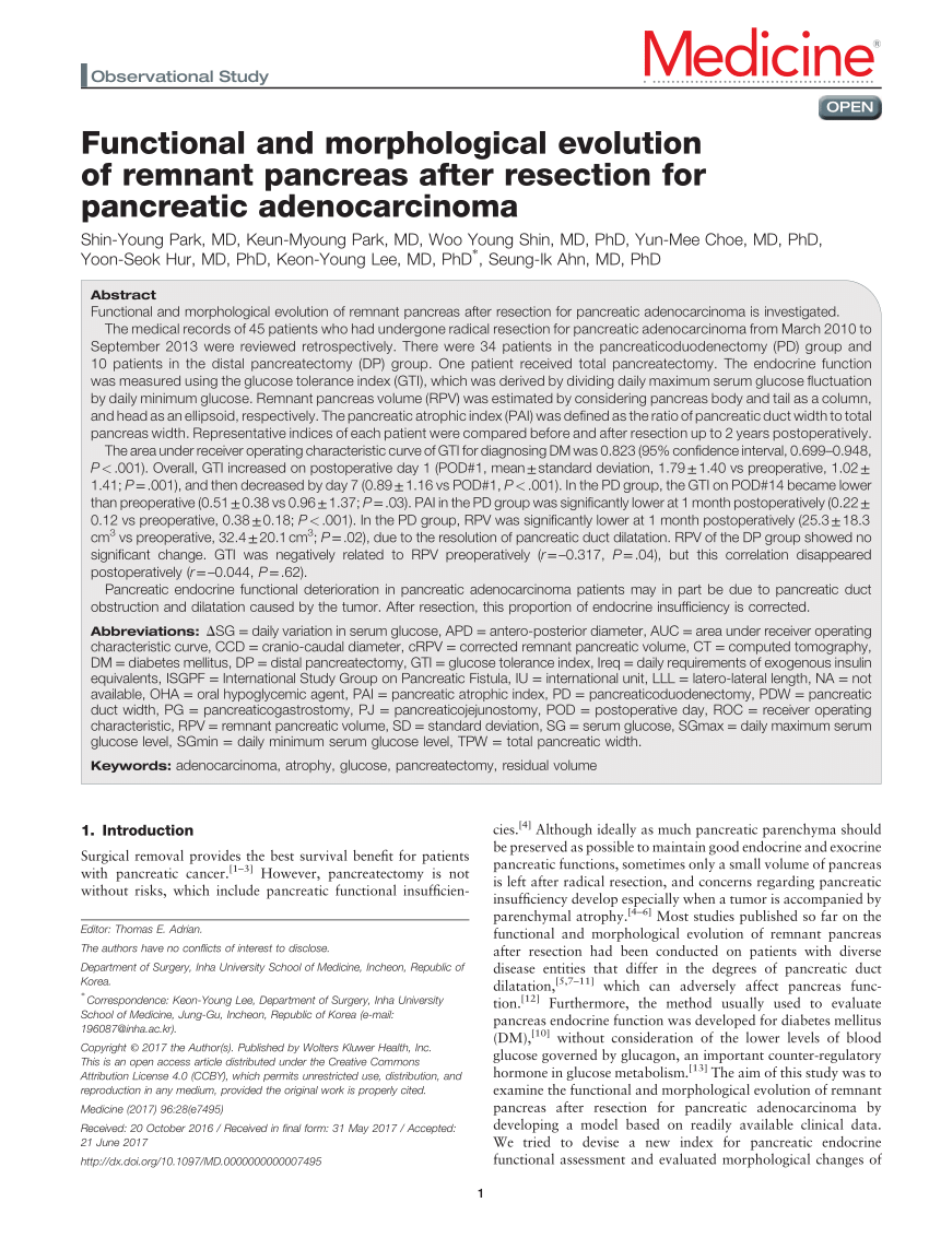 Pdf Functional And Morphological Evolution Of Remnant Pancreas After Resection For Pancreatic 8366