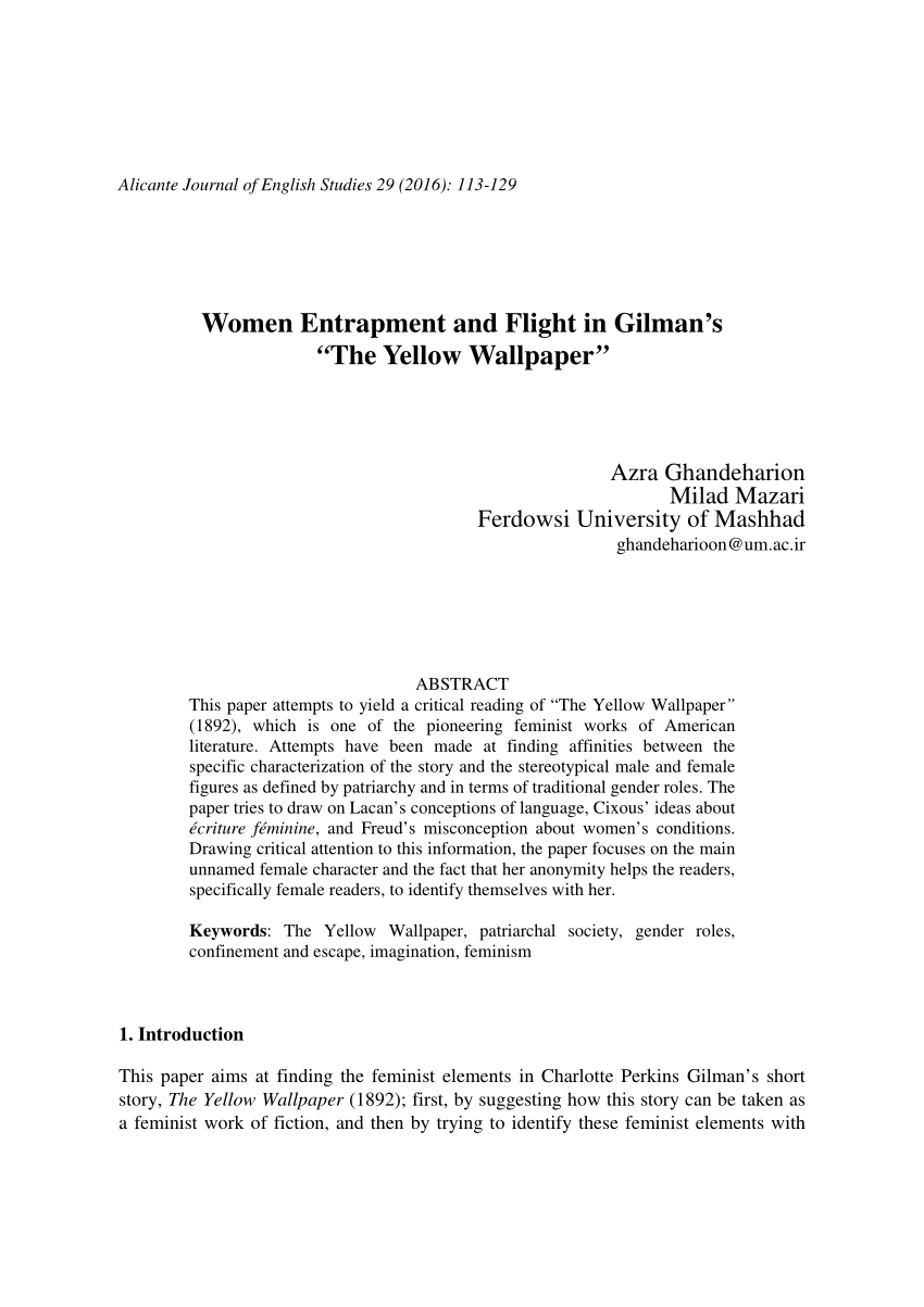 PDF) Women Entrapment and Flight in Gilman's “The Yellow Wallpaper”