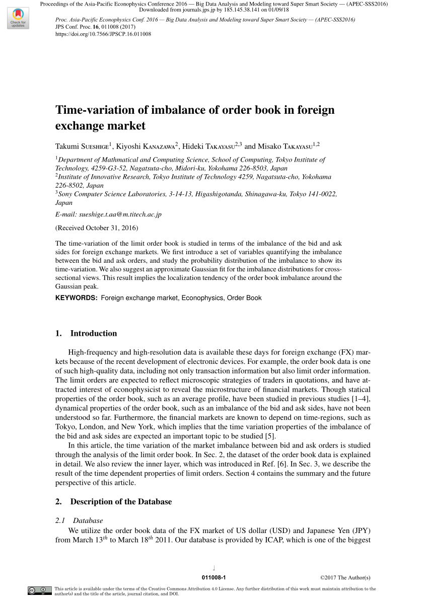 Pdf Time Variation Of Imbalance Of Order Book In Foreign Exchange - 