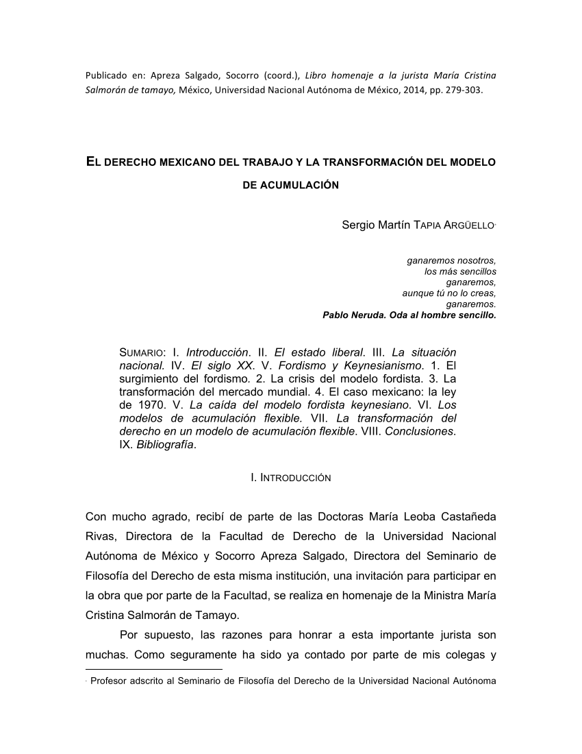 PDF) El derecho mexicano del trabajo y la transformación del modelo de  acumulación