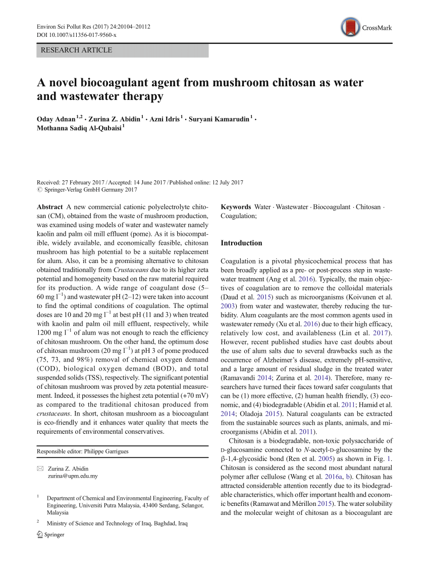 PDF) A novel biocoagulant agent from mushroom chitosan as water 