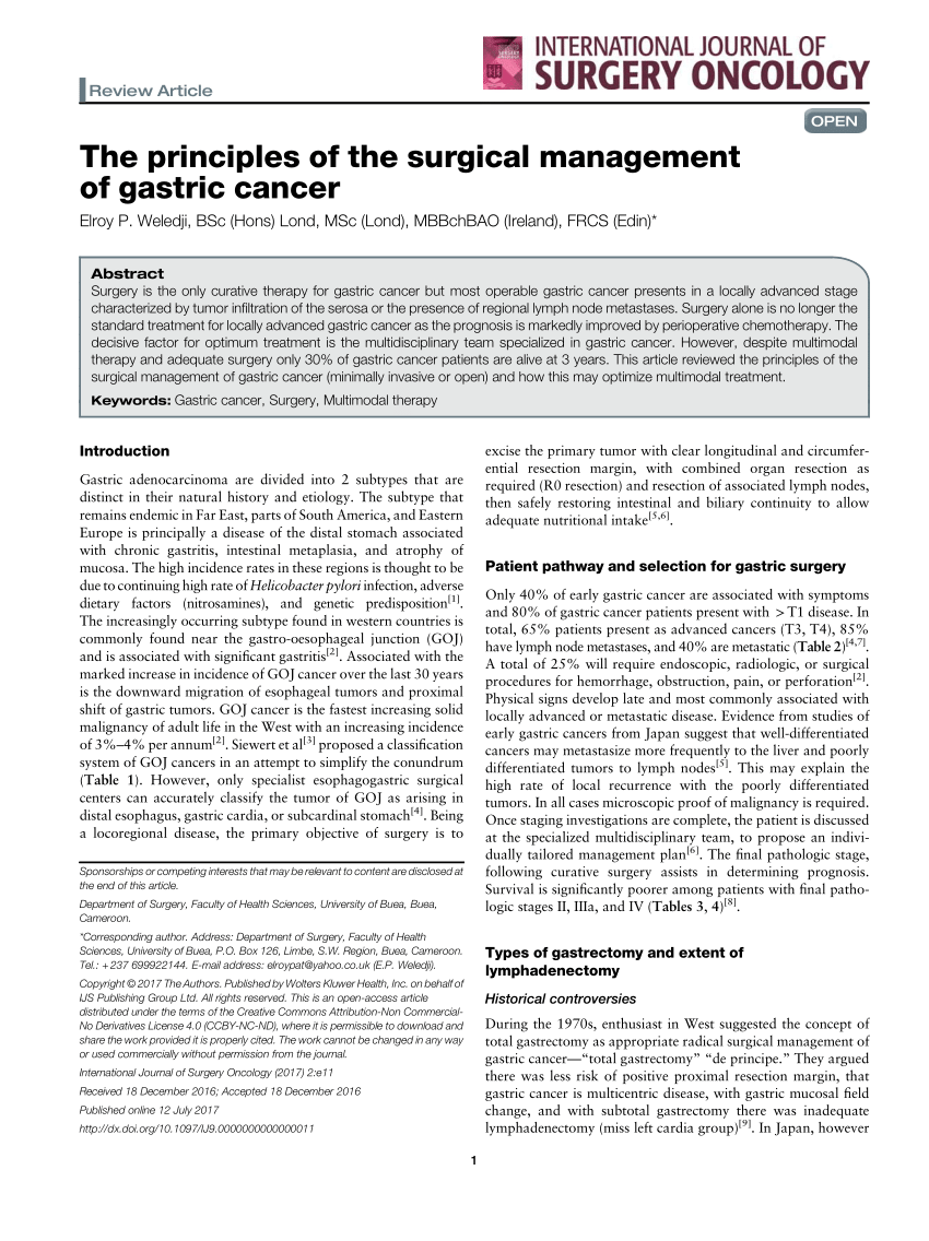 PDF) The principles of the surgical management of gastric cancer