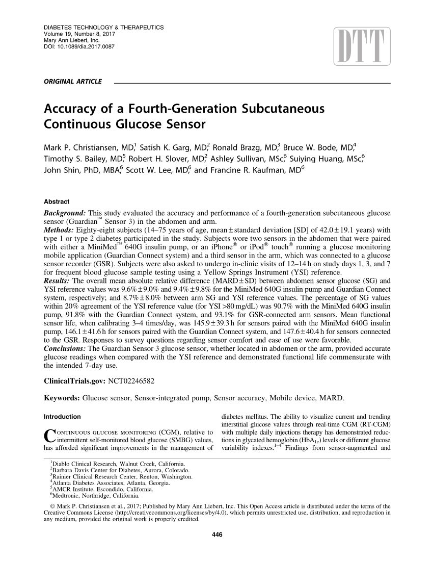 PDF) Accuracy of a Fourth-Generation Subcutaneous Continuous ...