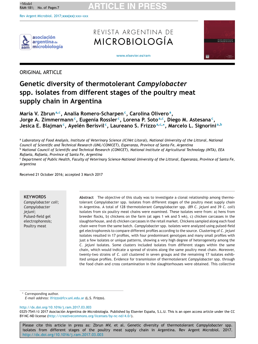 PDF Genetic diversity of thermotolerant Campylobacter spp  