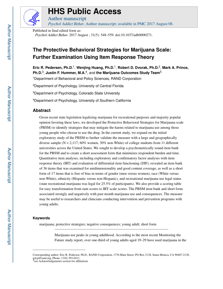 Protective Behavioral Strategies for Marijuana Scale