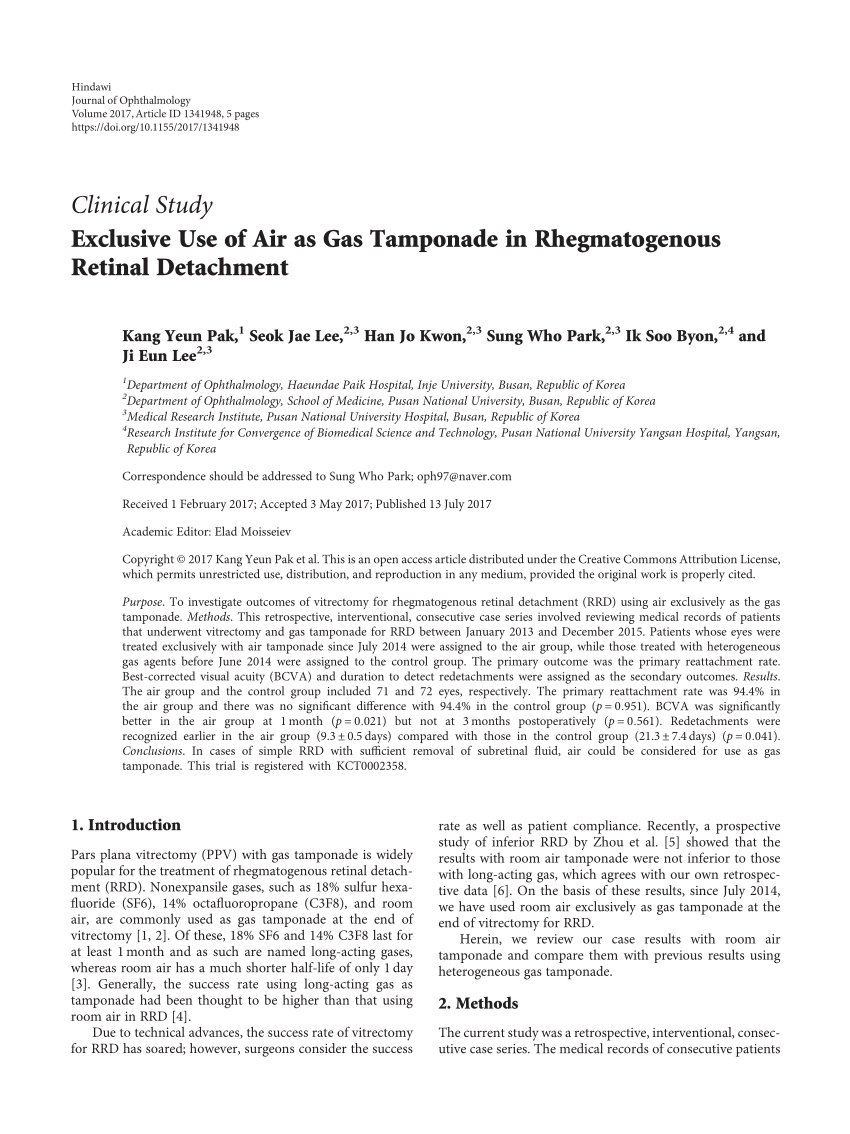 PDF) Exclusive Use of Air as Gas Tamponade in Rhegmatogenous