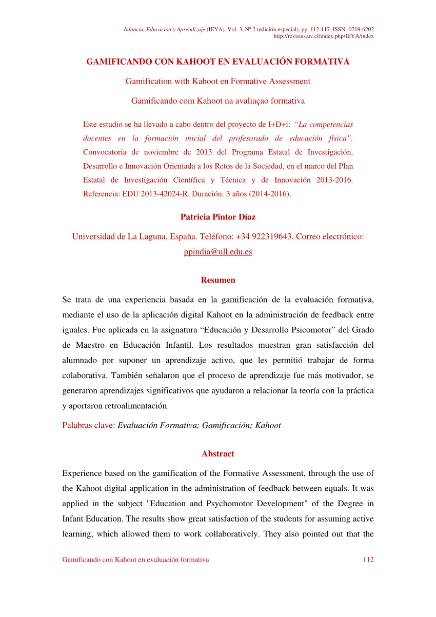 PDF) Gamificando con Kahoot en evaluación formativa