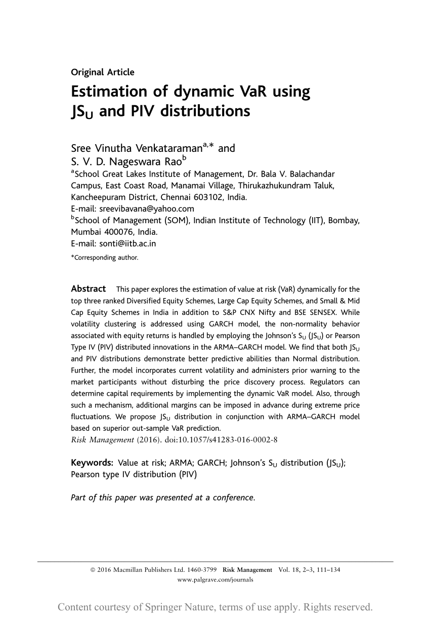 Estimation Of Dynamic Var Using Jsu And Piv Distributions