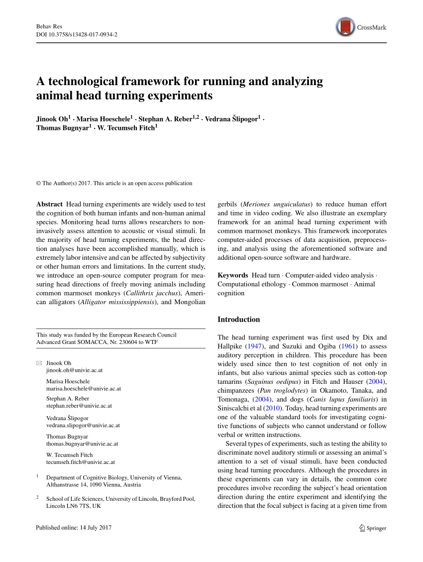 PDF) A technological framework for running and analyzing animal head  turning experiments