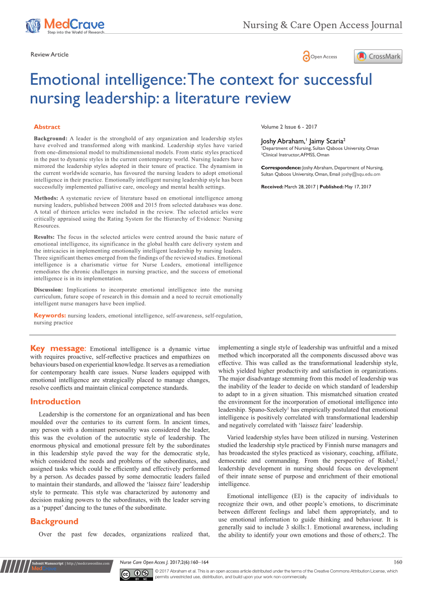 literature review on leadership in nursing