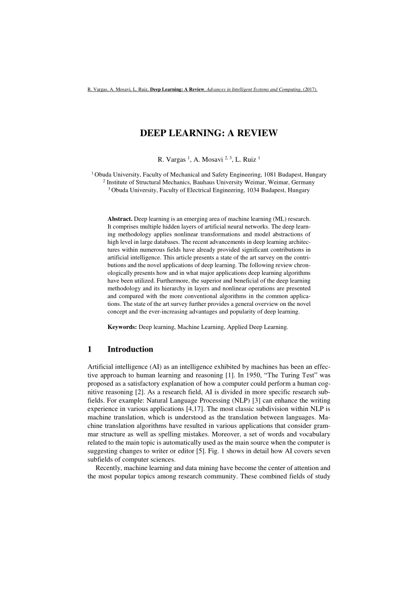 pdf deep learning a review example of technical report summary