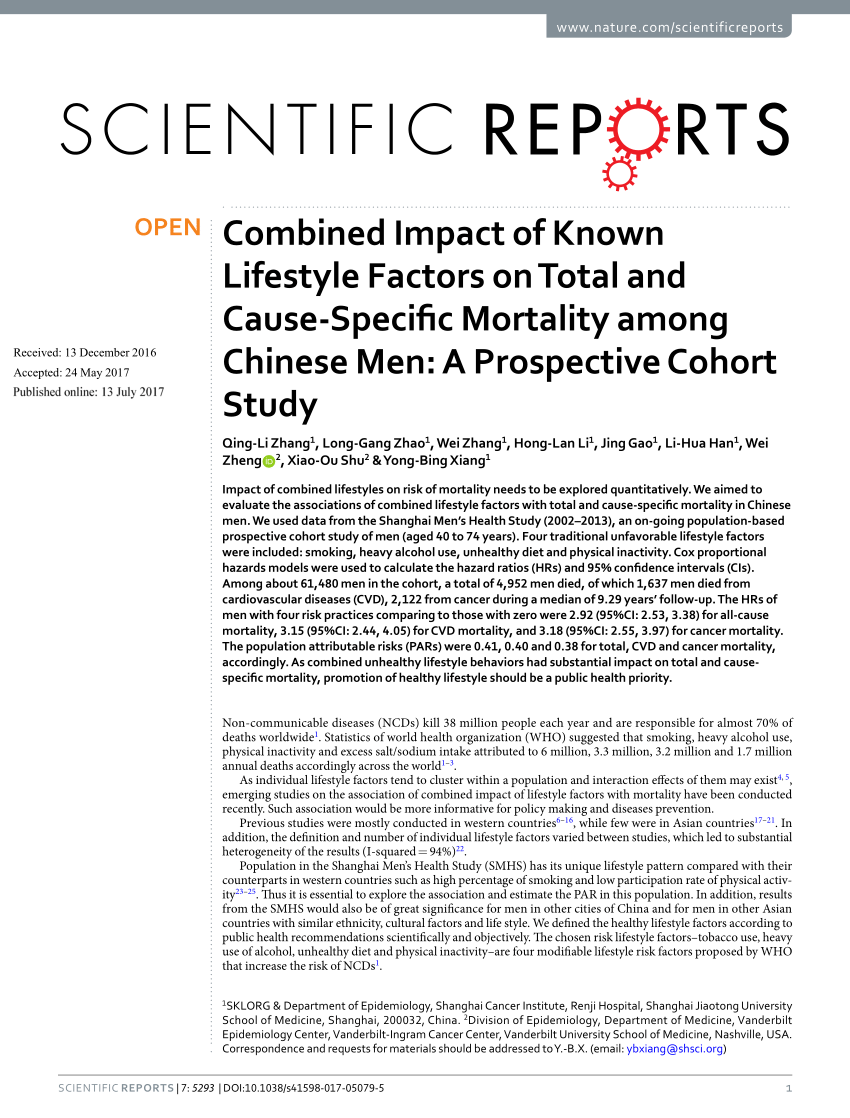 Nøjagtighed Dag Utallige PDF) Combined Impact of Known Lifestyle Factors on Total and Cause-Specific  Mortality among Chinese Men: A Prospective Cohort Study