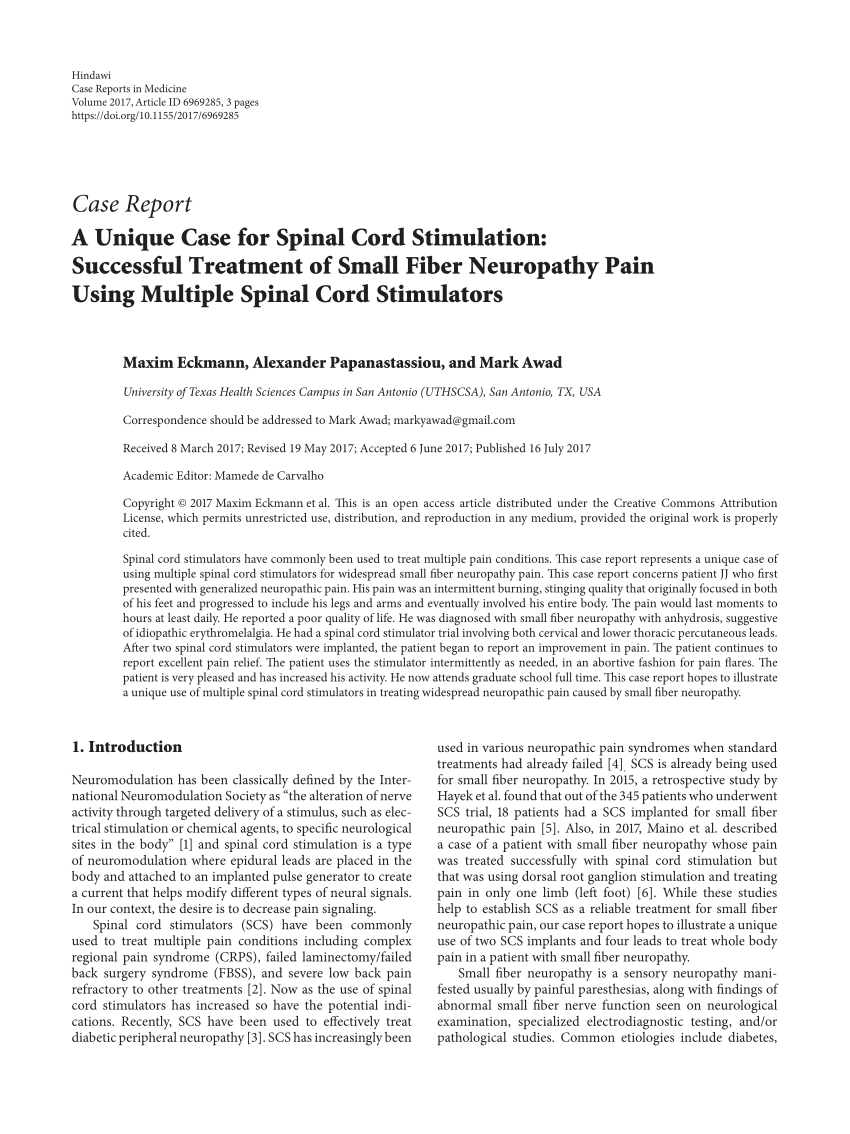 PDF) A Unique Case for Spinal Cord Stimulation: Successful