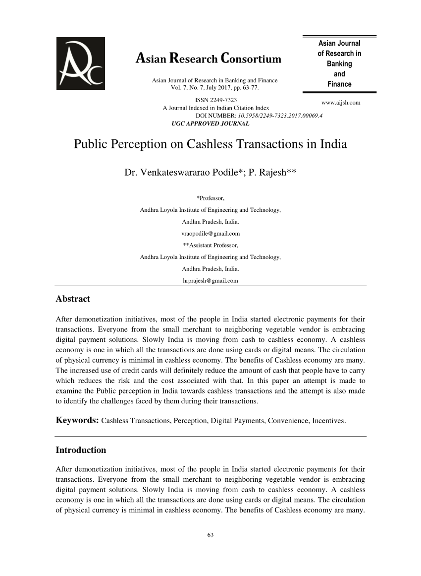research paper on cashless economy in india