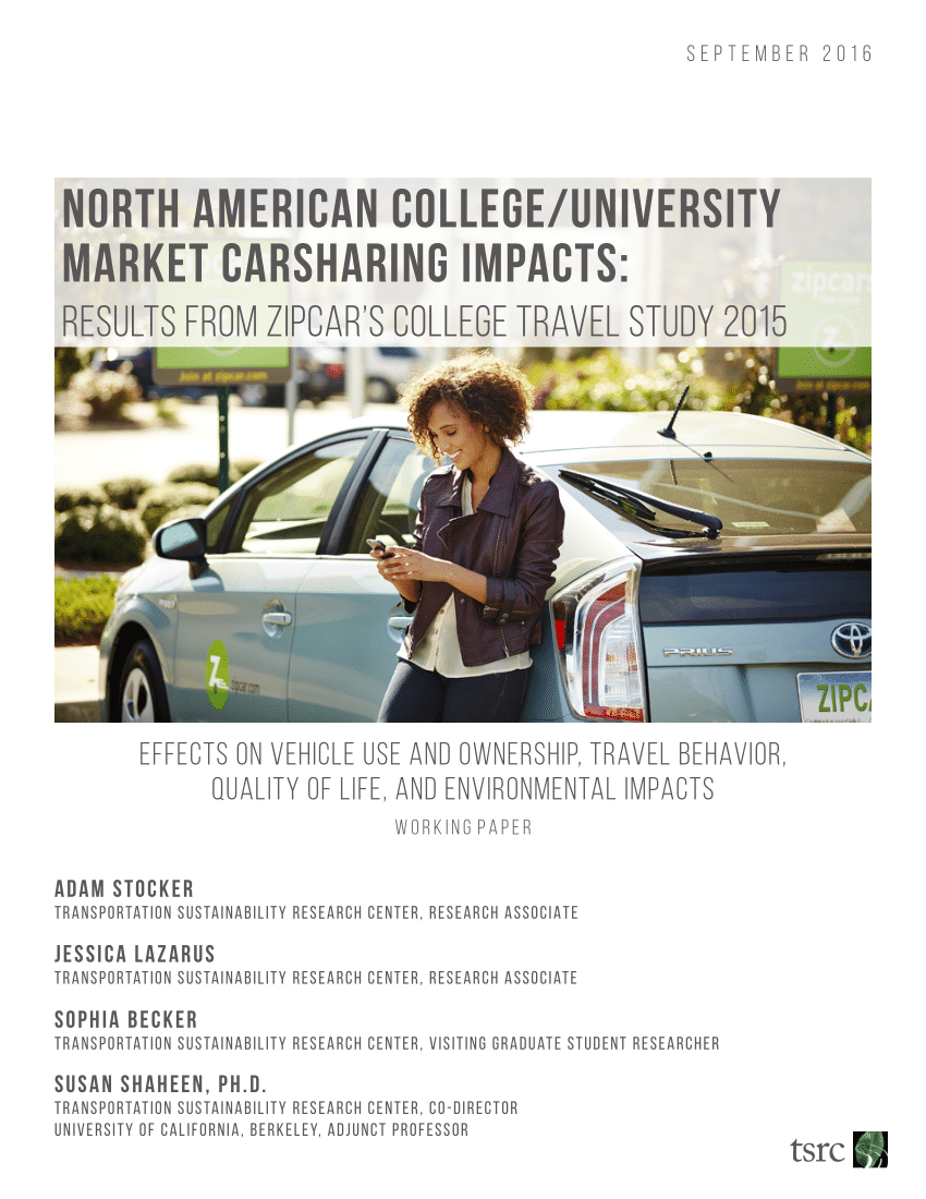 Pdf North American College University Market Carsharing Impacts Results From Zipcar S College Travel Study 15
