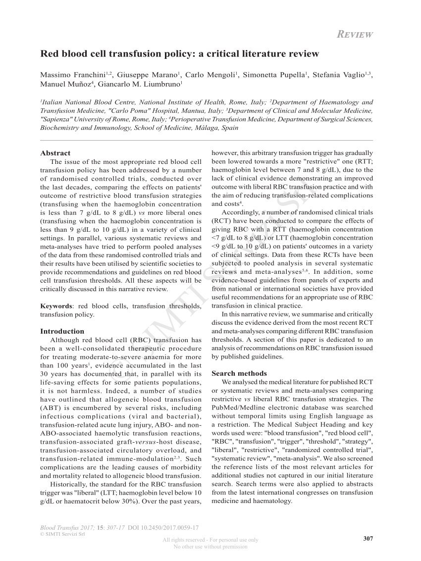 red blood cell transfusion policy a critical literature review