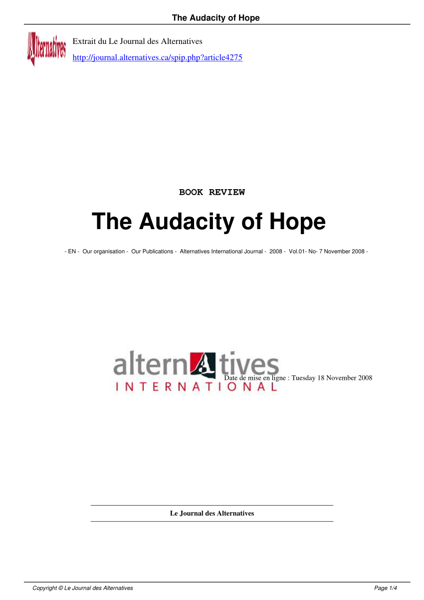 (PDF) The Audacity of Hope (Book Review)