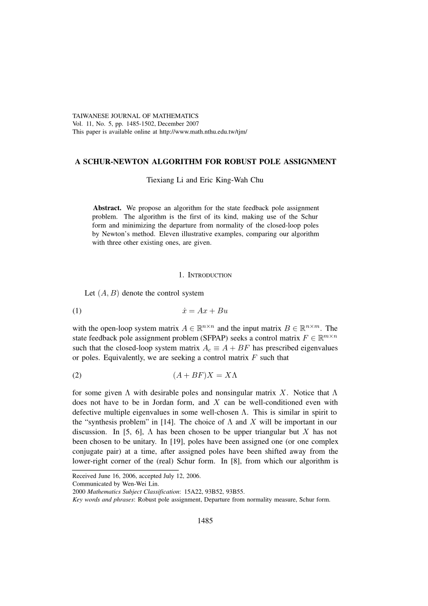 robust pole assignment algorithm